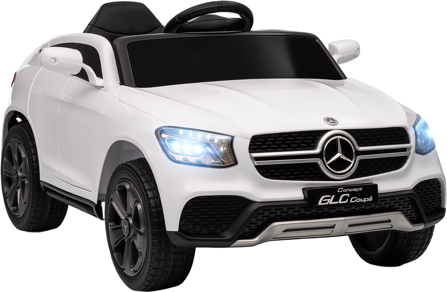 Playon Elektrische kinderauto Mercedes-Benz GLC Coupé - Met afstandsbediening en ledverlichting en muziek - 105 x 68 x 50 cm - Wit