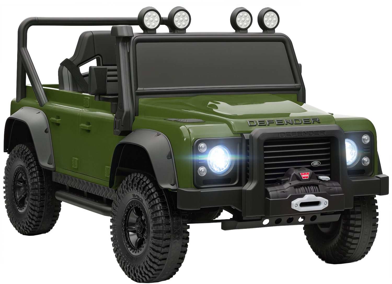 Playon Elektrische kinderauto Land Rover Defender 110 SVX - Met afstandsbediening en ledverlichting en muziek - Met vierwielvering - 115 x 61 x 61 cm - Groen