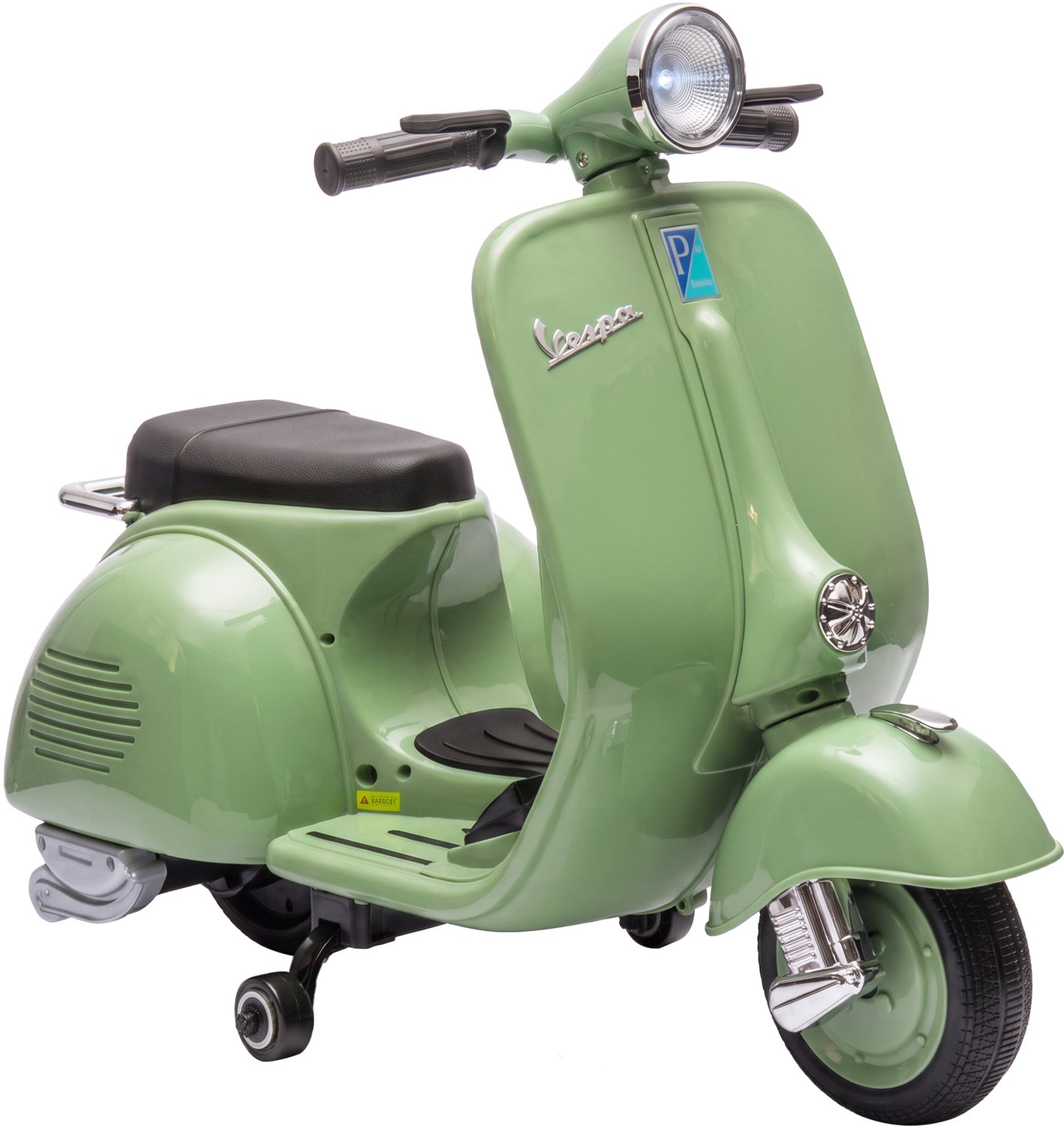 Playon Elektrische kinder-motorfiets - Met Vespa-licentie, zijwieltjes en USB - 81 x 37 x 63 cm - Groen