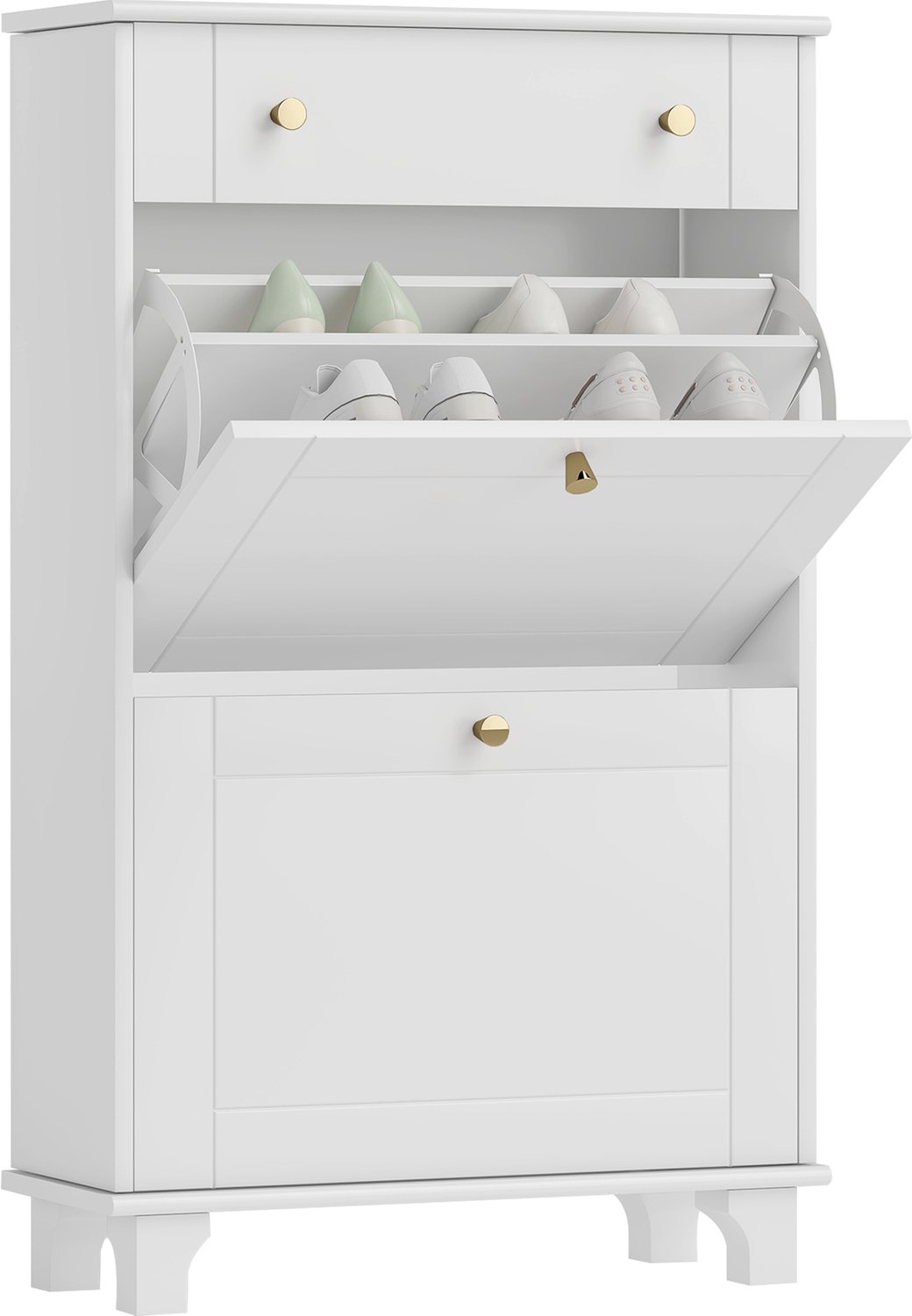 Lunpog Schoenkast voor smalle entrees - schoenkast met lades - klapdeuren en verstelbare plank - 8 paar - 60 x 23,5 x 98,5 cm - wit