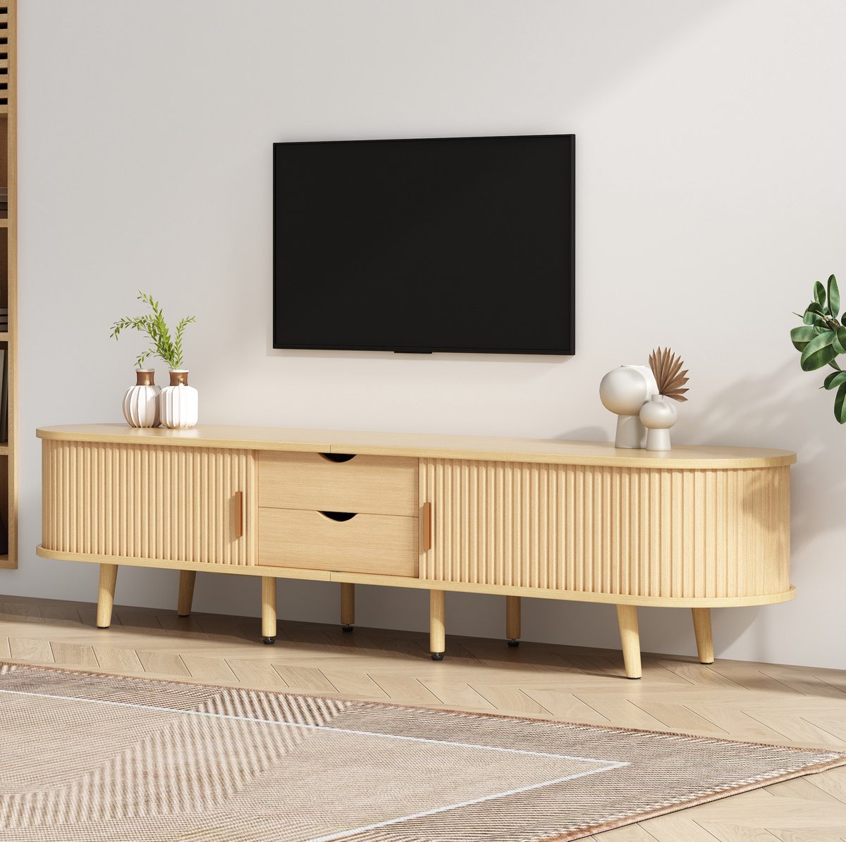 WUVRIE Tv-meubel 170 x 40 x 42 cm - 2 lades en schuifdeuren - Eiken Licht walnoot