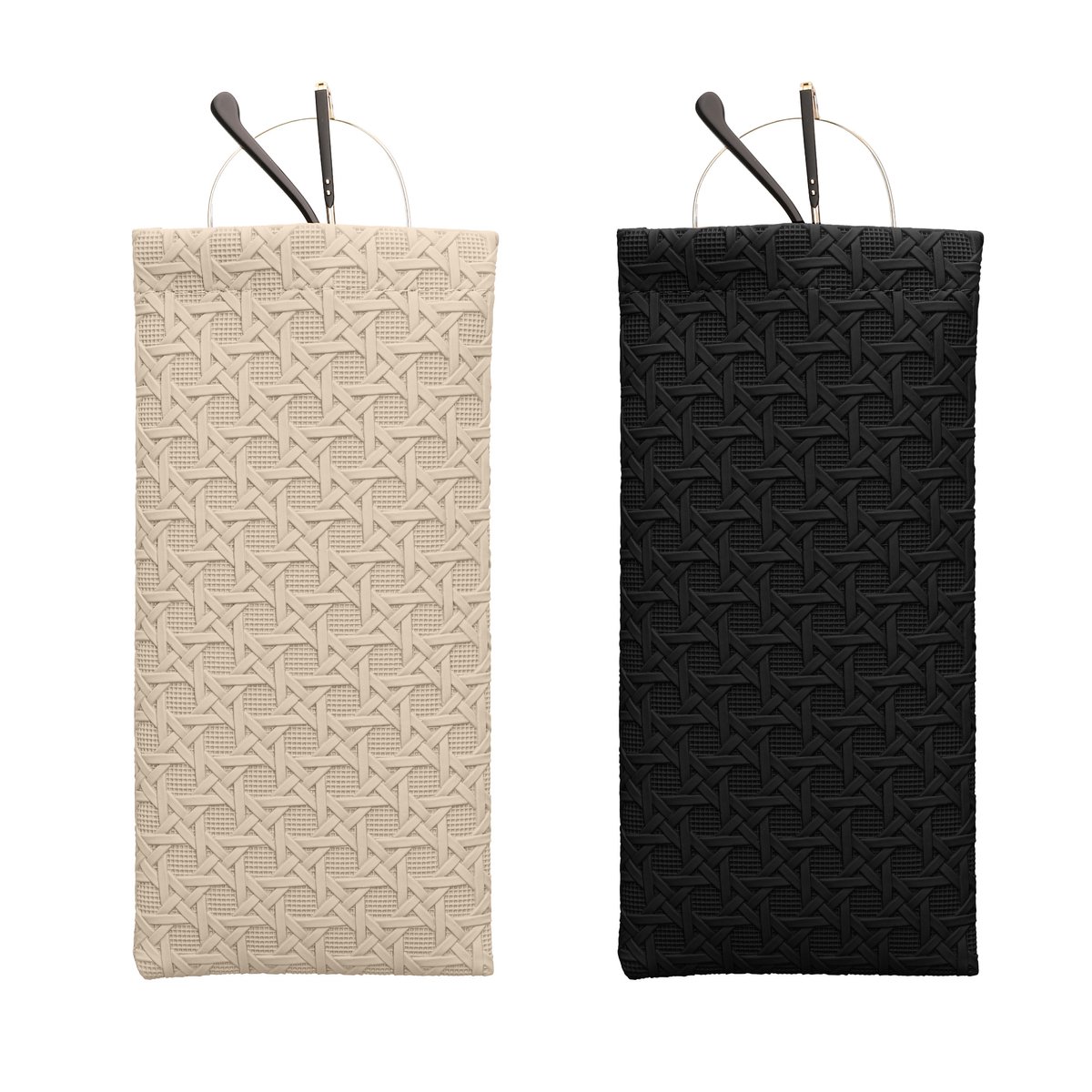 kwmobile 2x Zachte Brillenkoker van PU-Leer - Set Zonnebril Etuis, Brillenhoes met Druksluiting - zwart / beige