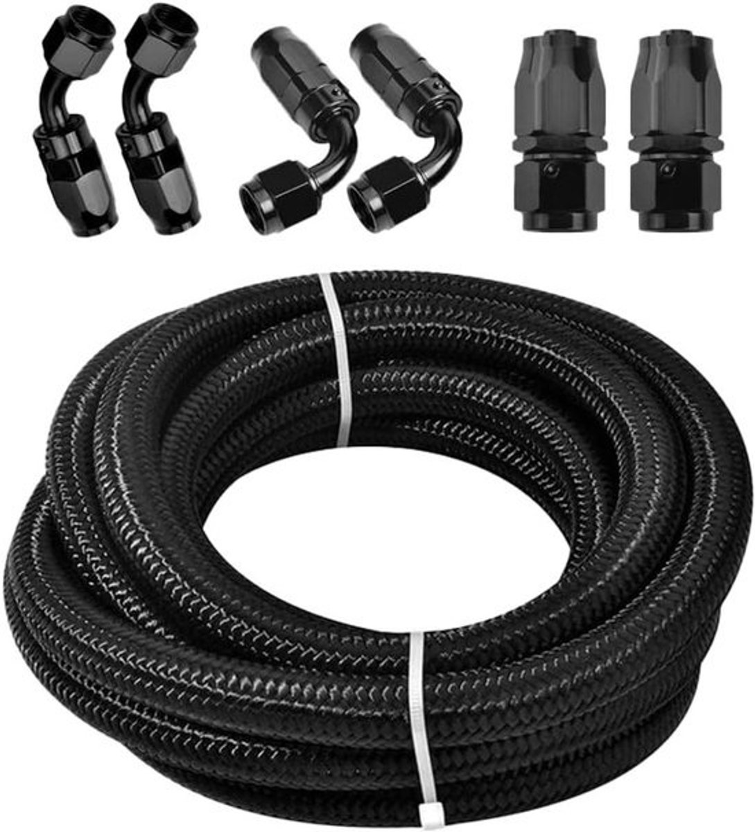 Nylon gevlochten brandstofslangkit - voor olie, gas en diesel - met aansluitstukken en adapters