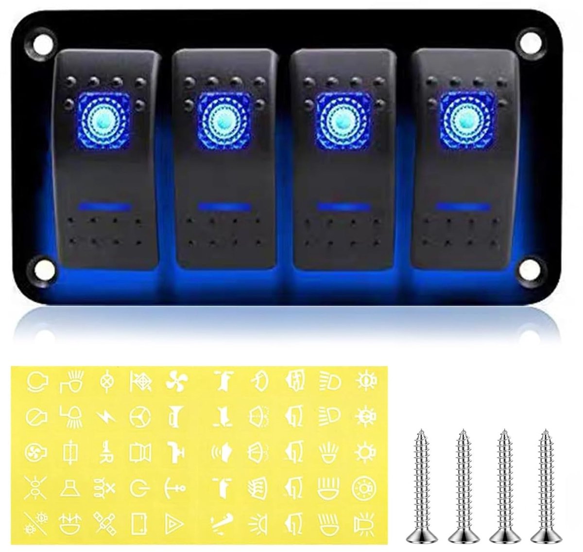 Toggle switch paneel 12V/24V - waterproof aluminium - blauwe LED verlichting - ideaal voor auto en boot - ShopVlot