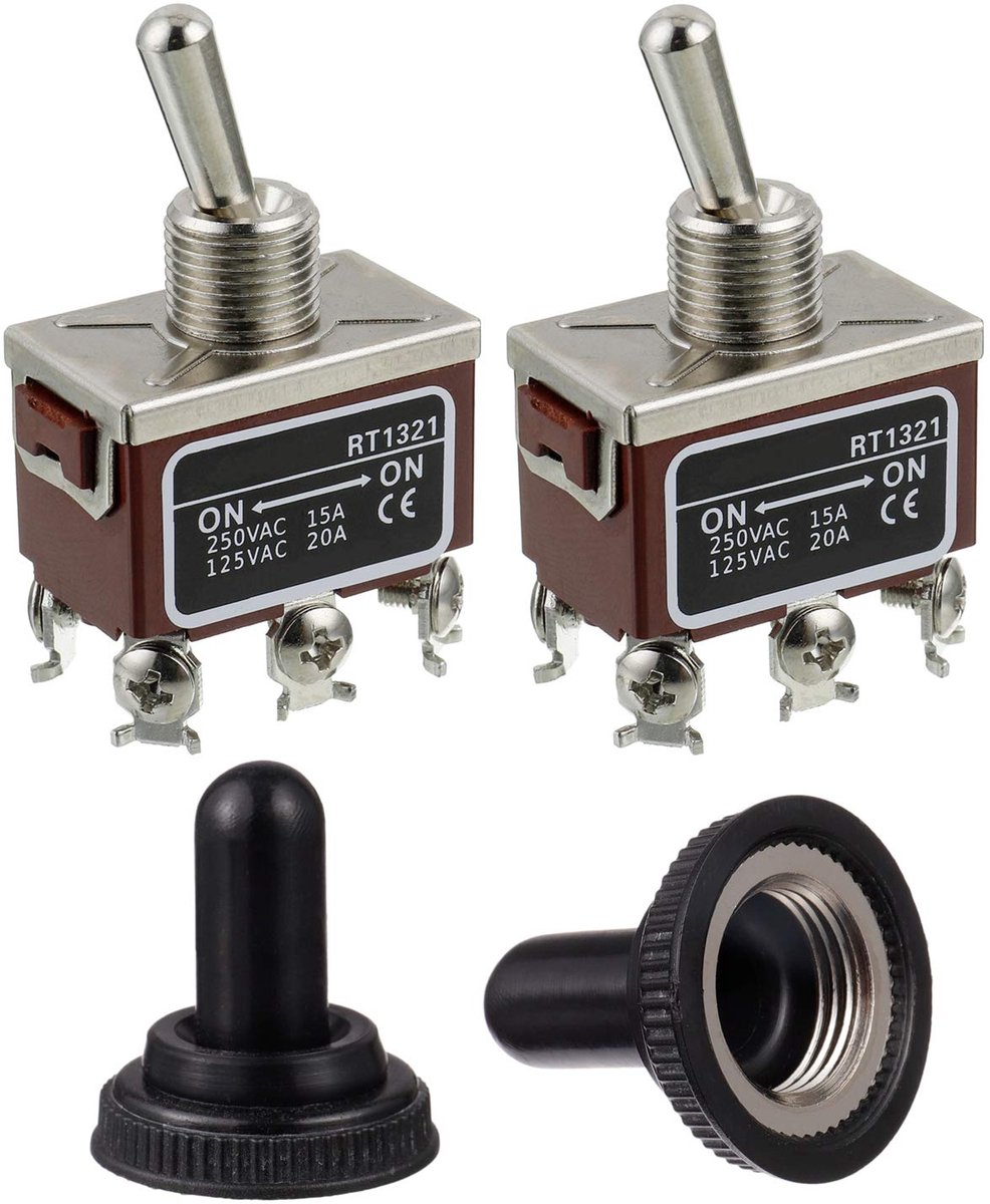 BOJACK RT1321 Toggle Switch, 125V, 20A, 250V, 15A, DPDT ON, 6 Tilt Levers with Clamp Pin and Waterproof Ferrule (Pack - ShopVlot