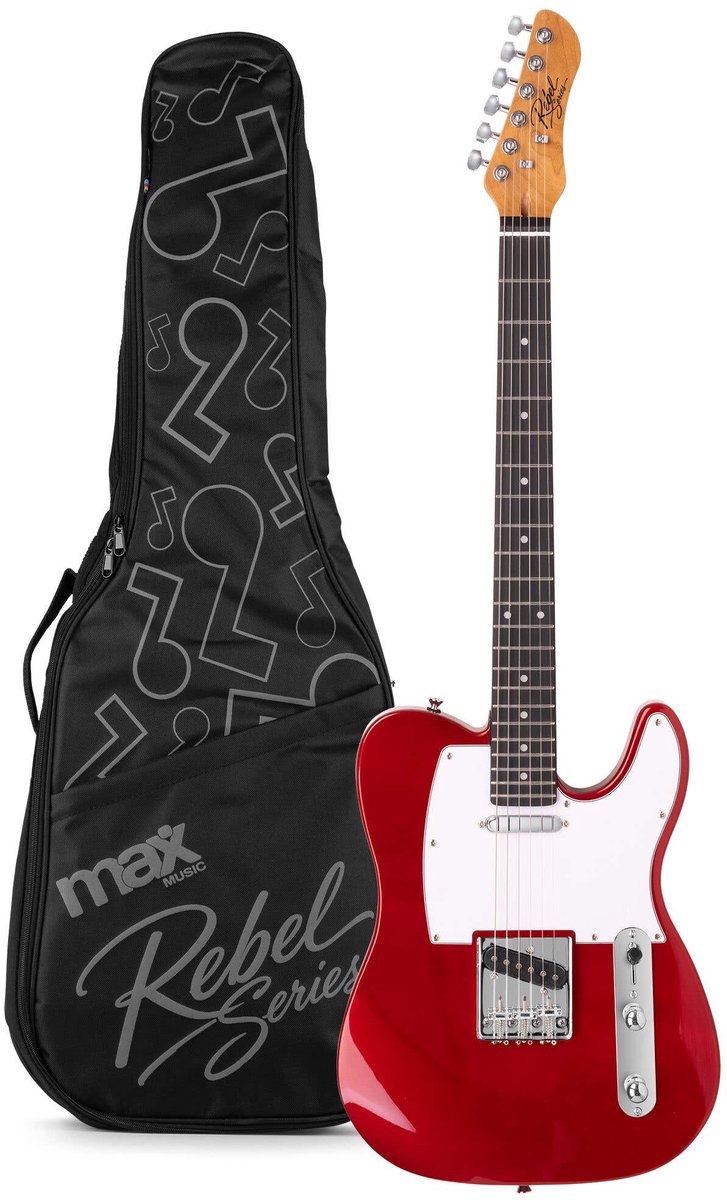 Elektrische gitaar - MAX Rebel TE - Met online muziekcursus - Roasted maple hals met 22 frets - Incl. gitaartas - Metallic Red