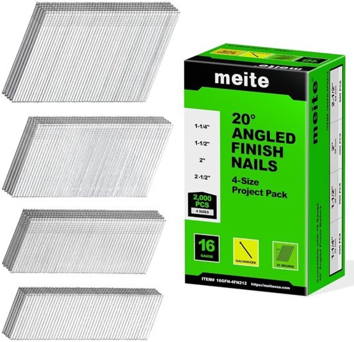 Schuine afwerkingsnagels - Gegalvaniseerde nagels - Voor houtbewerkingsprojecten - Hoek van 20 graden - Pakket met 4 maten - Zilver
