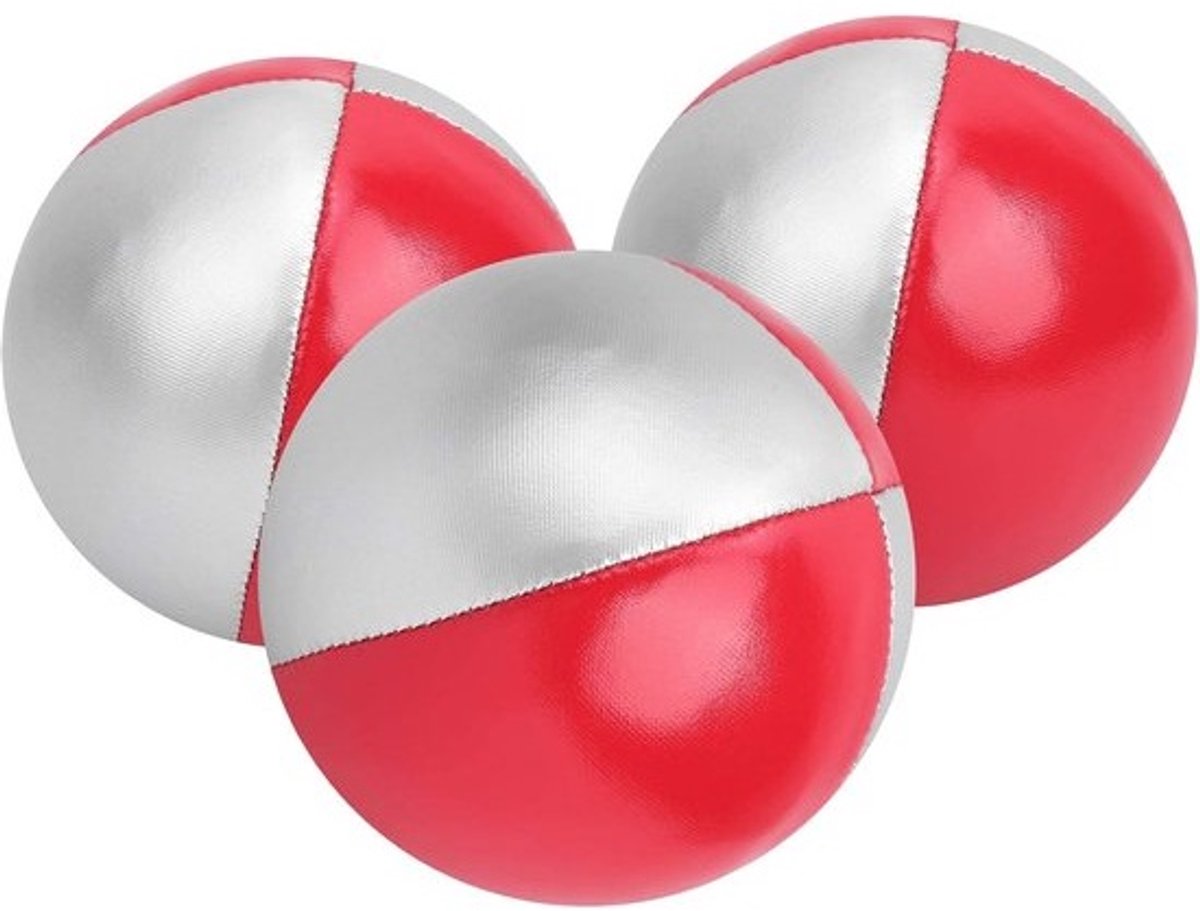 Jongleerballenset - Acrobatiekballen - voor indoorvrijetijdssport - zacht PU-materiaal - 6.3 cm diameter - rood en zilver
