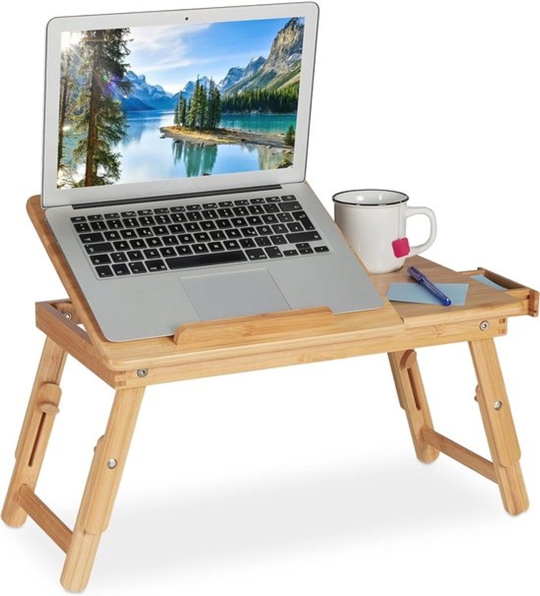 Inklapbare laptoptafel - Bamboe - Verstelbaar en kantelbaar - Met lade en ventilatiegaten