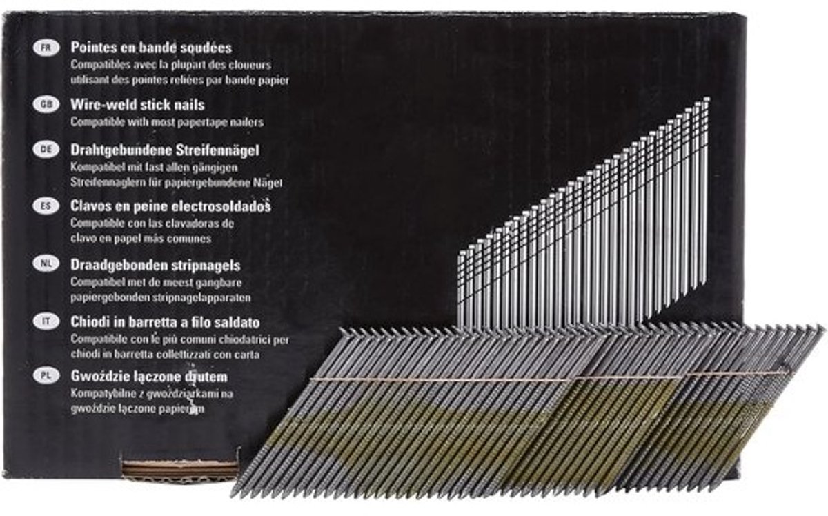 Nagels 2,8 x 70 mm - Ringschachtnagels met D-kop - Voor kozijnmontage - Verpakking met 2200 stuks - Hoek van 34 graden