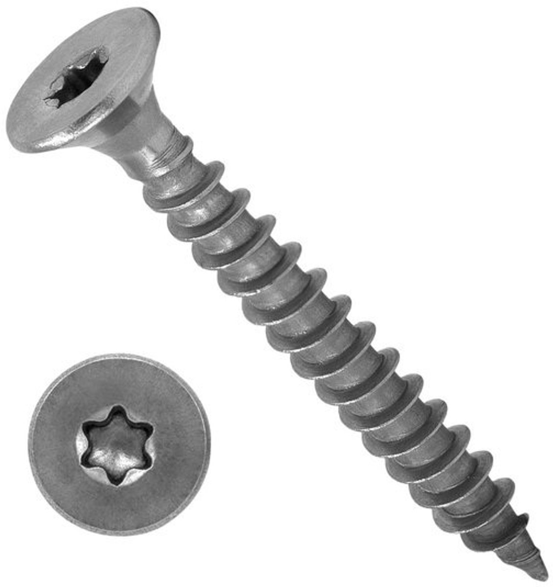 Roestvrijstalen spaanplaatschroeven - Torx-houtschroeven - Voor het maken van houtverbindingen - Verzonken kop - 50 x 70 mm - Zilverkleurig