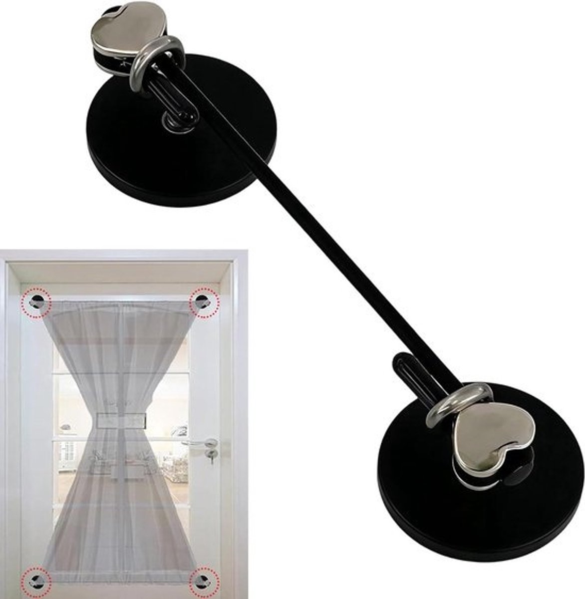 Magnetische gordijnroede - Verstelbare stang - Voor het scheiden van ruimtes - Veelzijdige bevestiging - 48-89 cm - Zwart