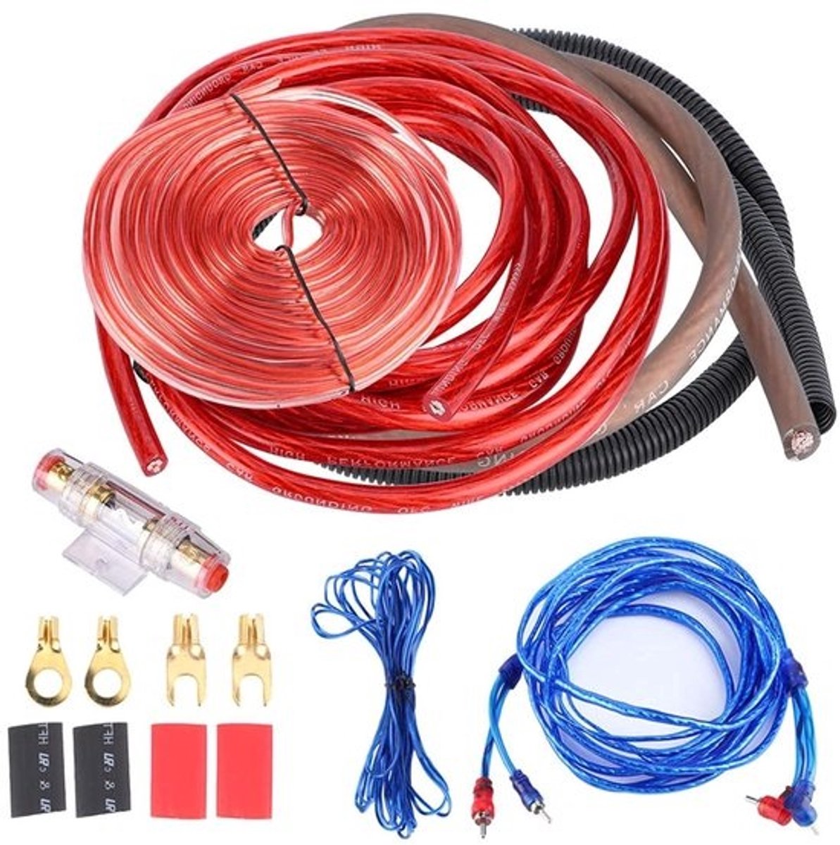 Audiokabelset - Voor versterkerinstallatie - Voor autogeluid - Hoge dichtheid - 2800 watt - Zwart