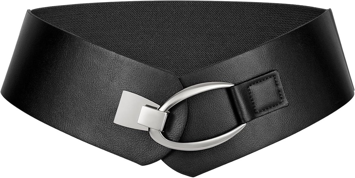 LEACOOLKEY Wide Elastic Belt for Women, Thick Vintage Stretchy Waist Belt with Gold Buckle for Dresses - ShopVlot