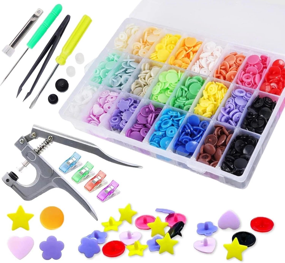 460 sets drukknopen met tang, 23 kleuren, 12 mm, plastic drukknopen voor naaien en knutselen