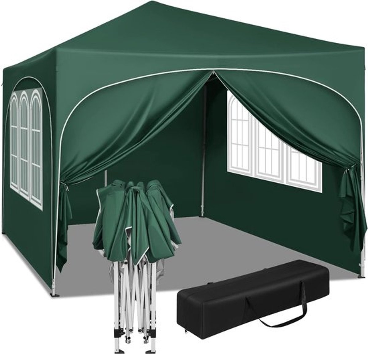 Vouwpaviljoen - 3 x 3 m - 4 zijwanden - Waterafstotend - UV-bescherming 50+ - Verstelbaar tuinpaviljoen - voor buiten - Inclusief draagtas