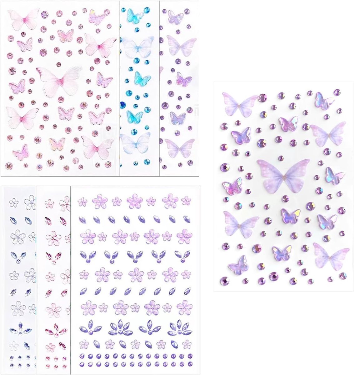 6 Vijfbladige Grasvlinderstickers Gezichtstatoeages Waterdichte Stickers Zelfklevende Vlinderedelstenen Handaccount - ShopVlot