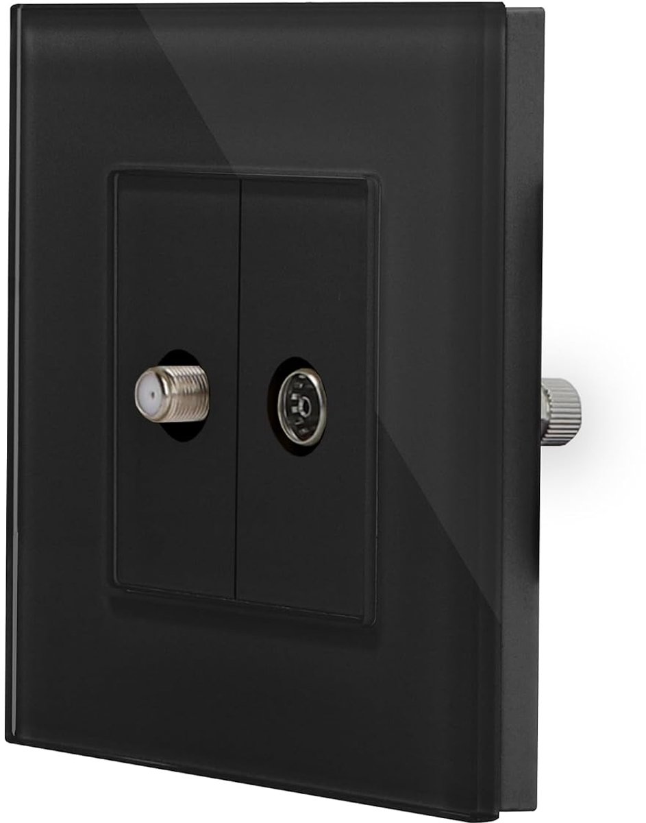 Luxus-Time LXBG1-LX-SAT-TV-12 Double SAT TV box in simple design glass frame The flush-mounted antenna box 2-gang for - ShopVlot