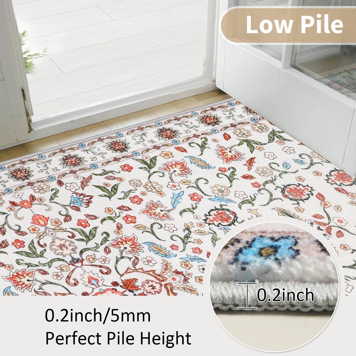 IMIYOKU Loper vloerkleed, wasbaar, beige tapijt met bloemen voor gangen, antislip 80 x 300 cm extra lange tapijtloper - ShopVlot