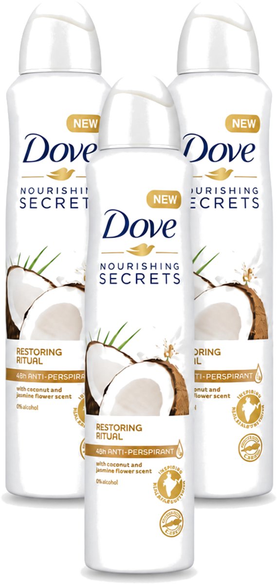 3 x Dove - Deodorant - Coconut & Jasmine Flower - Tropisch en verzorgend - 250 ml - Voordeelverpakking - 3 stuks