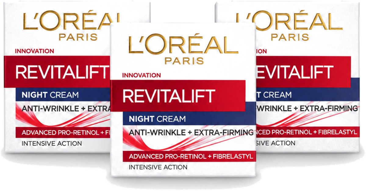 3 x L'Oréal Revitalift - Nachtcrème - Anti-Rimpel - Hydraterend en Verstevigend - 50 ml - Voordeelverpakking - 3 stuks