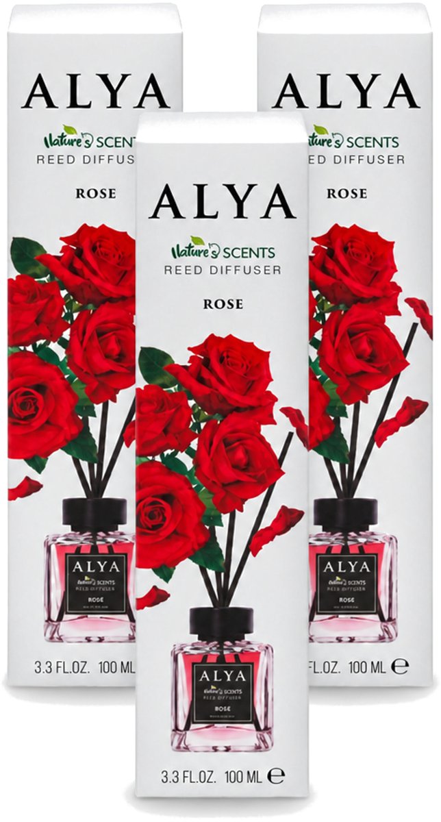 3 x Alya – Geurdiffuser – Rose – Interieurparfum - Voordeelverpakking - 3 stuks
