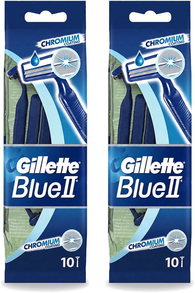 2 x Gillette - Blue 2 - Wegwerpscheermesjes - Chromium Coating - 10 Scheermesjes - Voordeelverpakking - 2 stuks