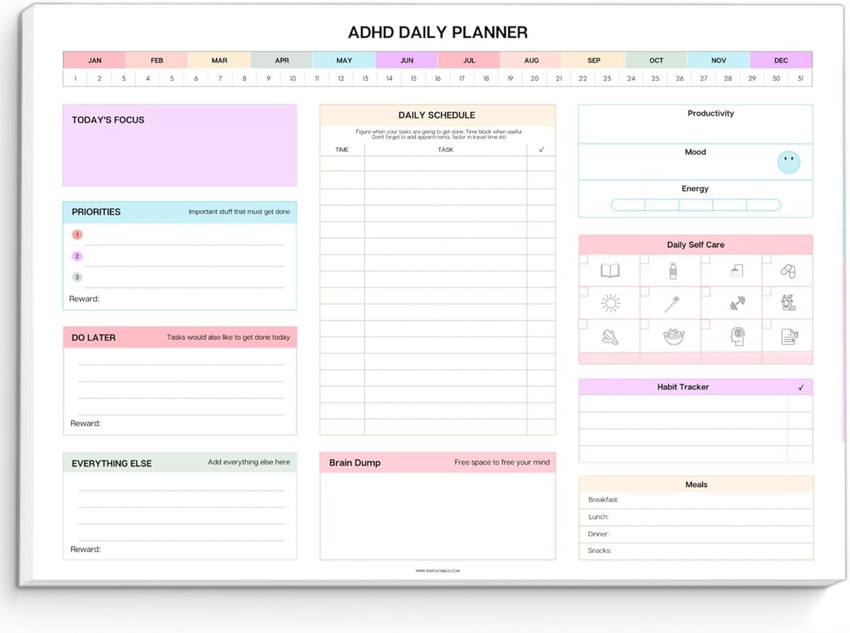 SnelShoppen - ADHD Dagelijkse Planner Notepad voor Neurodivergent Volwassenen - Productiviteit Desk Pad & Taakbeheer Notitieblok A4 Landschap Regenboo