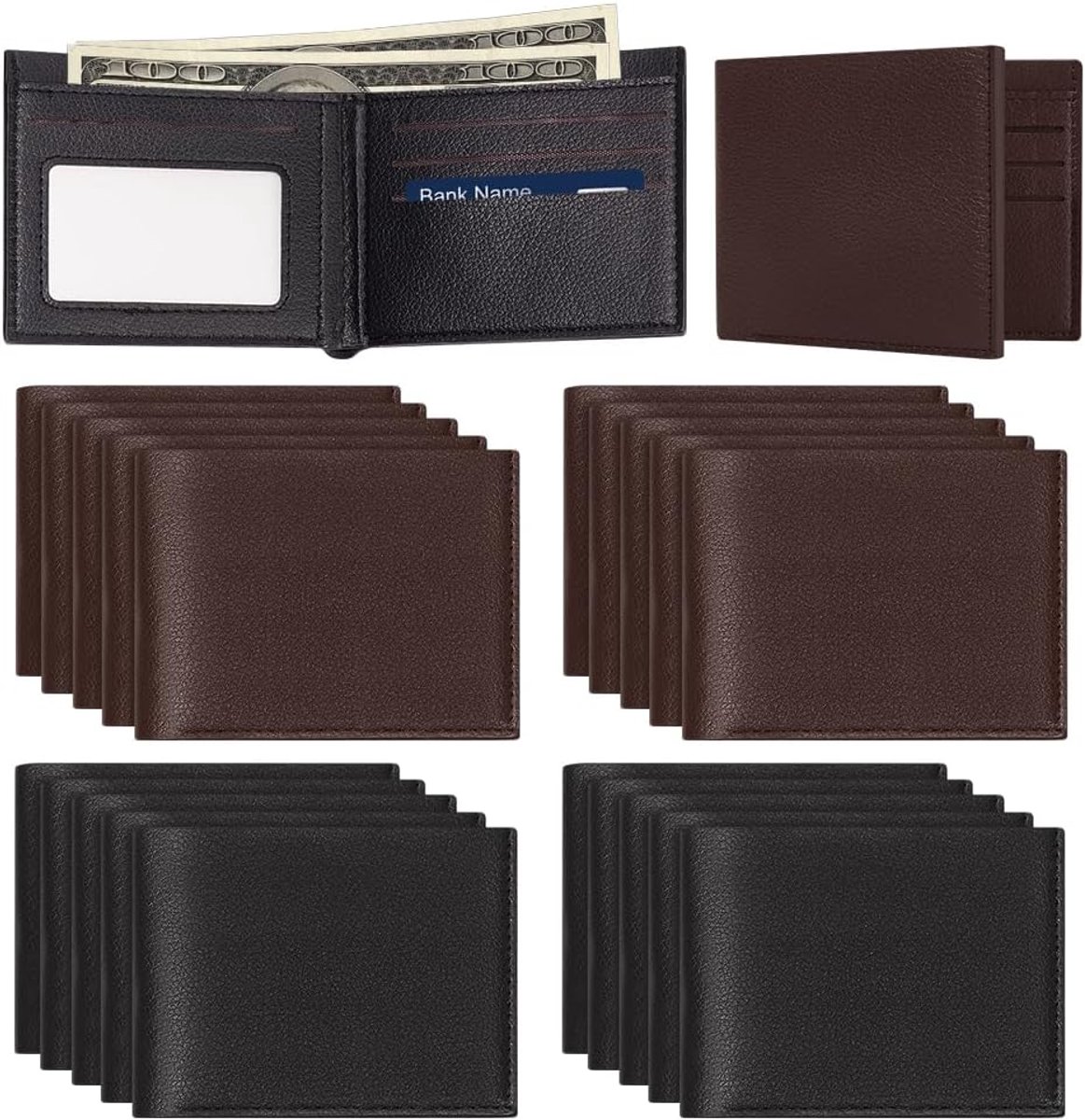 24 Pcs PU Leather Men Wallets Bulk, Two-fold Wallet for DIY Engraving Minimalist Stylish Front Pocket with Money Clip - ShopVlot