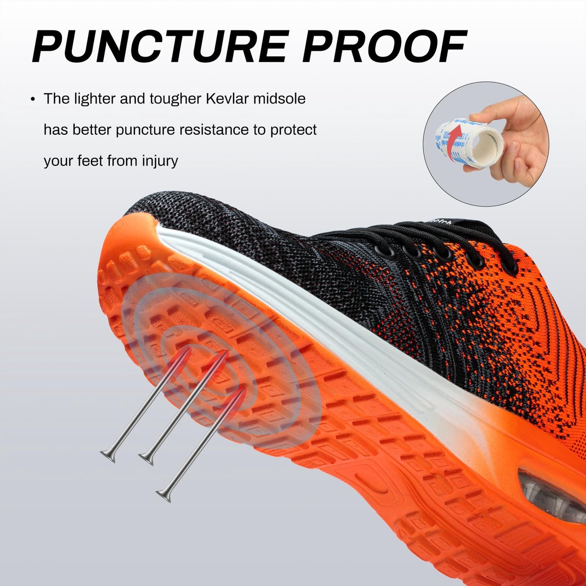 SnelShoppen - Lichtgewicht Werkschoenen Heren Dames Stalen Neus S3 Veiligheidsschoenen Sneakers Oranje 36 EU - Ademende Sportieve Veiligheidsschoenen