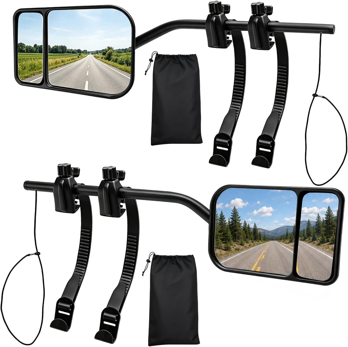 Spiegel auto, 2 stuks caravanspiegel, universele spiegel, aanhangerspiegel, caravanspiegel, auto, camper, buitenspiegel, caravan, buitenspiegel voor camper, voor auto's, afgeronde rechthoek D