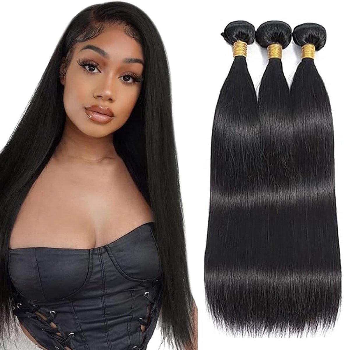 Hair Bundles Menselijk haar verlenging #1B Natural Black Color Straight Echthaar Tressen Human Hair Extension 3 Bundles Totaling 300 Grams 18 20 22 Inch