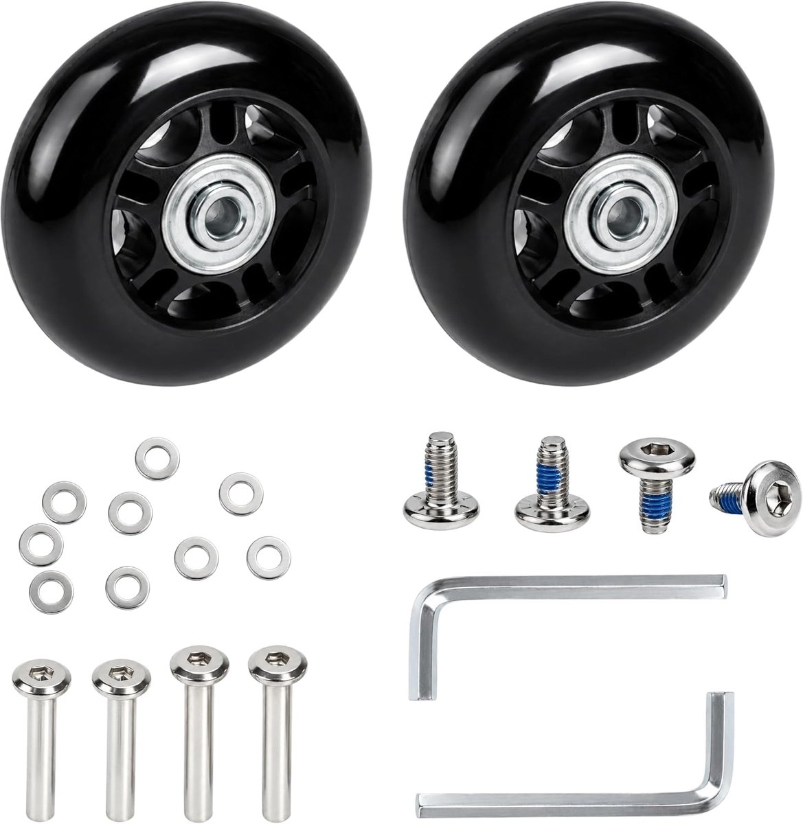 2 stuks kofferwielen, reservewielen van rubber met kogellagers, stille reservewielen voor trolley en harde koffer, reparatieset met assen, schroeven en sluitringen
