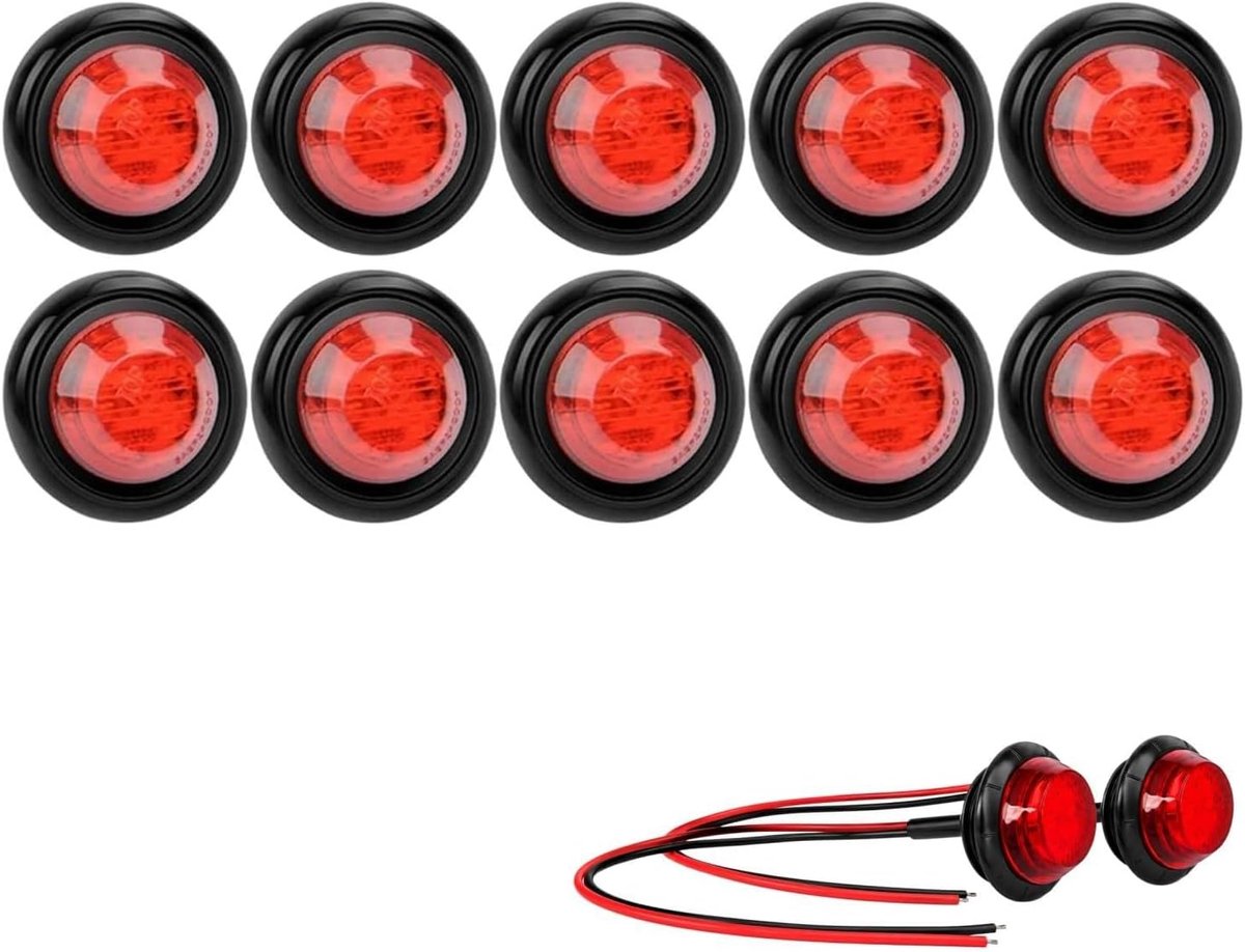 10 stuks 12 V ronde led-zijmarkeringslampen, begrenzingslichten, zijknipperlichten, voor vrachtwagen, auto, aanhanger (rood)