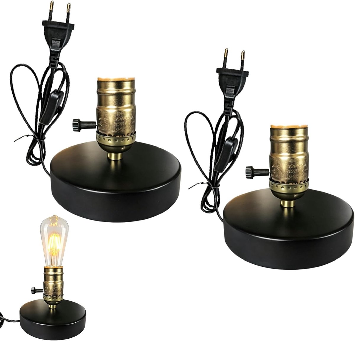 E27 Tafellampvoet,Bureaulamp Lamphouder E27 Met Schakelaar,Lamphouder E27 Met Kabel,Vintage Tafellamp Met Kabelschakelaar Voor Woonkamer,Slaapkamer,Kantoor,Bar,Café(Zonder Lamp)
