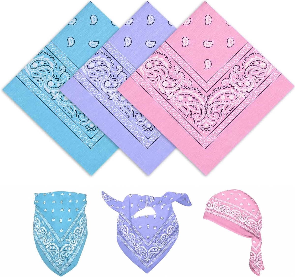 3-delige bandana, multifunctionele haarsjaal met paisleyprint, unisex hoofddoeken, bandana's, hoofdbanden voor dames en heren, cowboyaccessoires