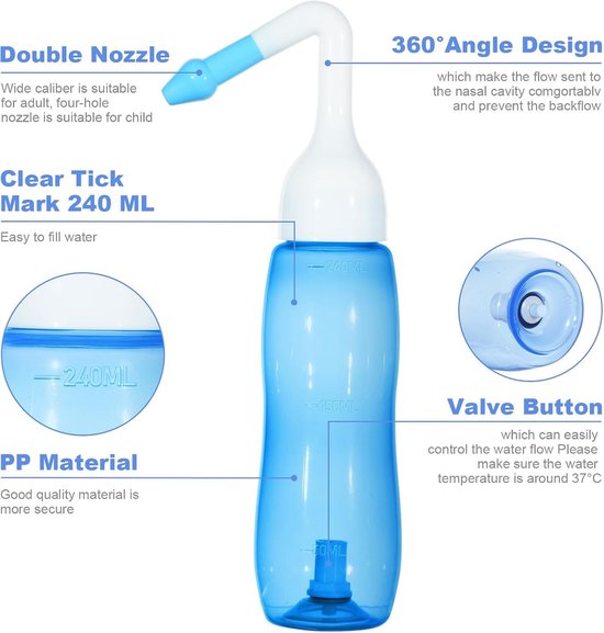 Nasal Wash Kit voor Neusreiniging - 240 ml Sinusspoeling, Effectieve Neusverzorging en Allergie Verlichting — afbeelding 2