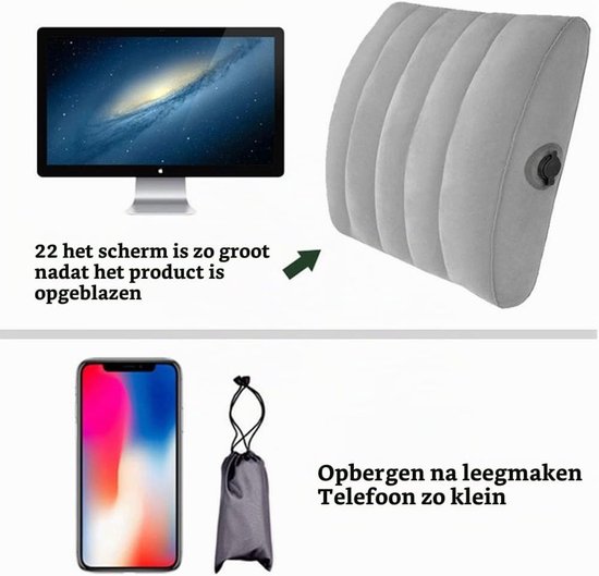 Verstelbaar Opblaasbaar Lendensteun Kussen voor Rugpijn, Draagbare Rugkussen met Opbergtas, Ideaal voor Stoelen en Reizen — afbeelding 4