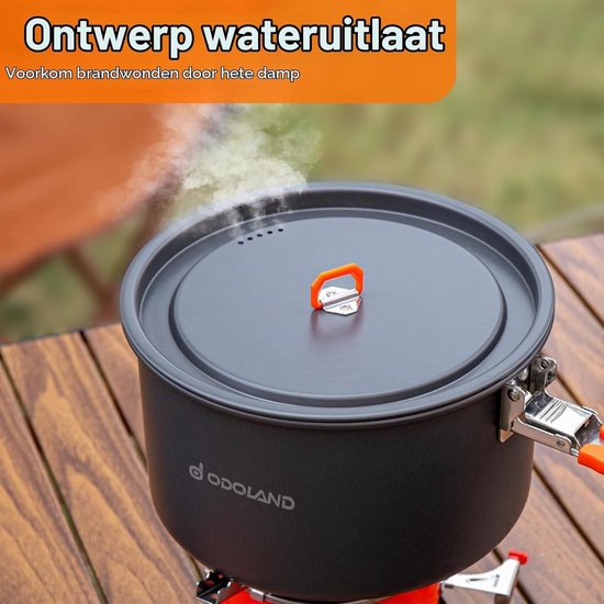 Lichtgewicht Kookset voor Kamperen met Antiaanbaklaag - Pannenset en Koekenpan met Netzak voor Buiten koken, Backpacken en Picknicken, 4L Inhoud — afbeelding 4
