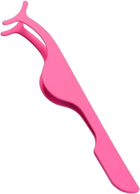 Roze wimperpincet voor het aanbrengen van valse wimpers, met ergonomisch design.
