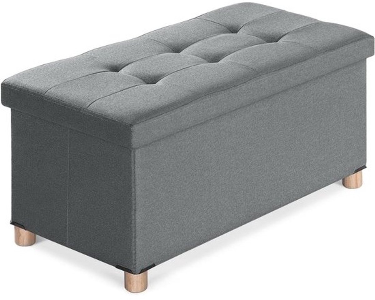 Linnen opbergpoef - Met houten poten - Multifunctionele ottomaanse bank - Voor de woonkamer - Grijs - 76 x 38 x 38 cm