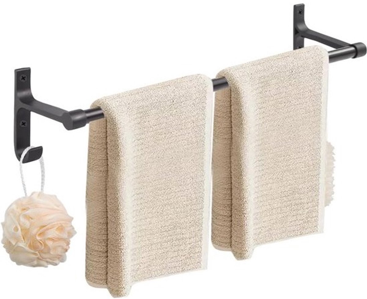 Handdoekhouder 60 cm - Voor wandmontage - Metalen handdoekstang - Met haken - Voor badkamer en keuken