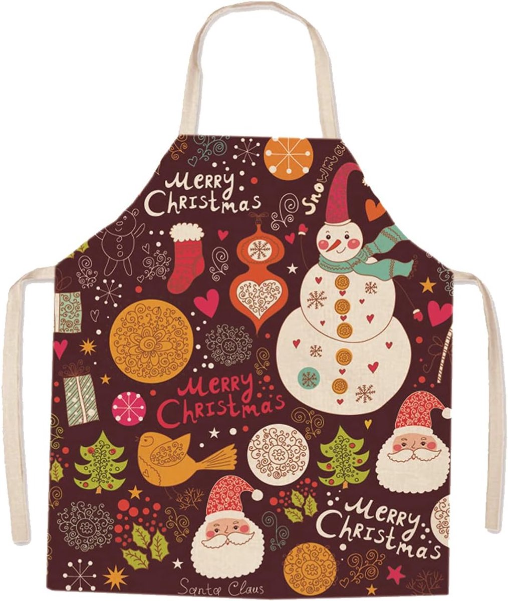 JFAN Christmas Apron Women Unisex Cute Cartoon Santa Pattern Barbecue Apron for Baking Kitchen - ShopVlot