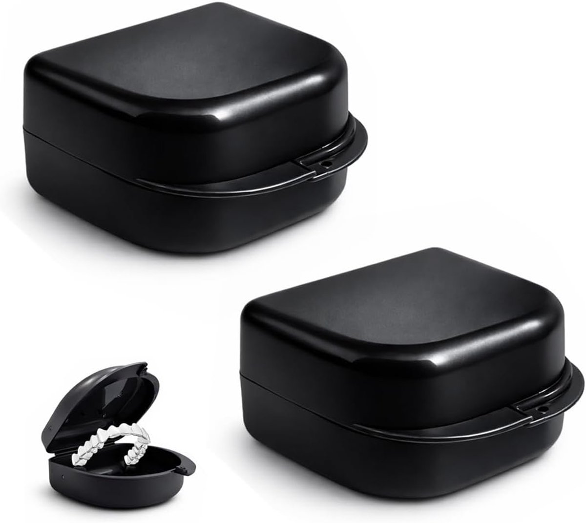 2 stuks tandendoos, kunststof reinigingscontainers, voor beugels, prothesen en gebit, zwart, 2,5 cm - ShopVlot