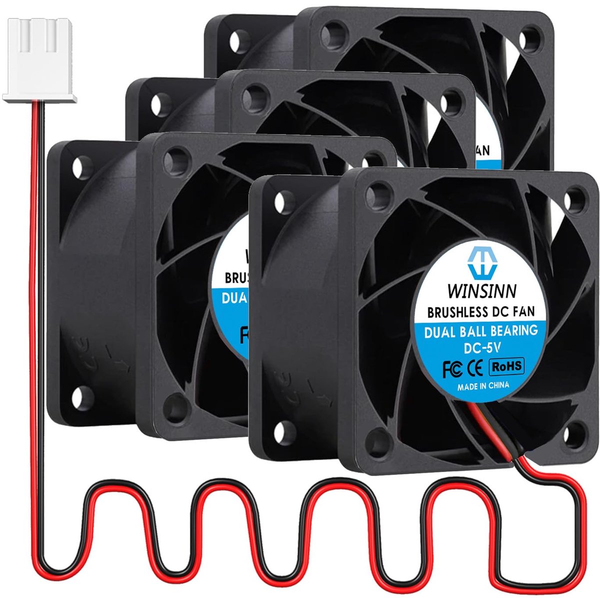 WINSINN DC 40mm Fan 5V 4028 Double Ball Bearings 5 Volt Brushless Cooling 40x28mm 2PIN (4-Pack) - ShopVlot