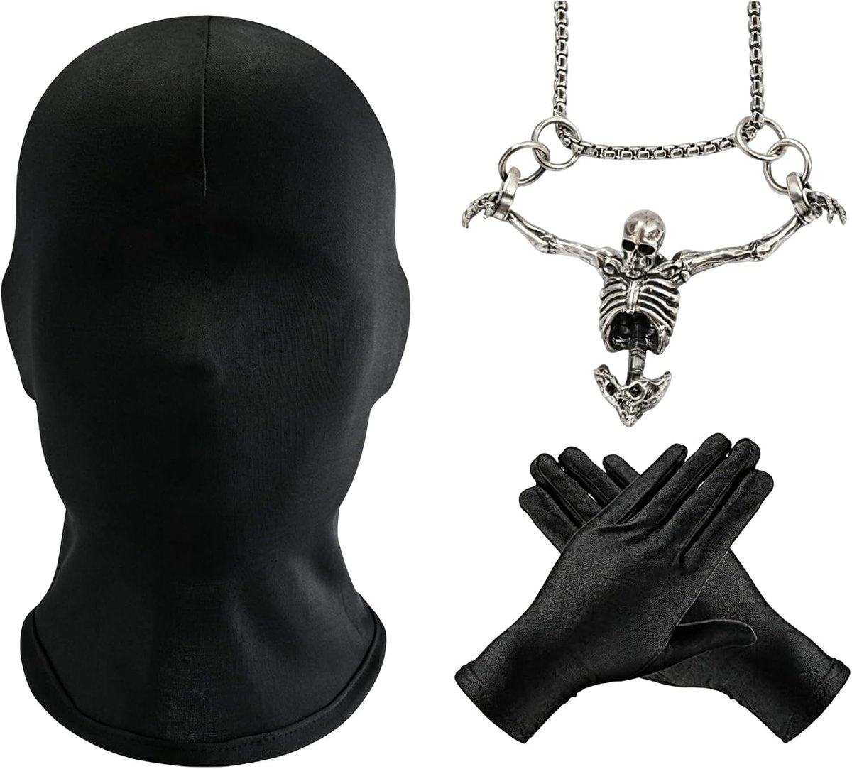 Halloween masker 3-delig met hoofdkap, handschoenen en skeletketting - ShopVlot