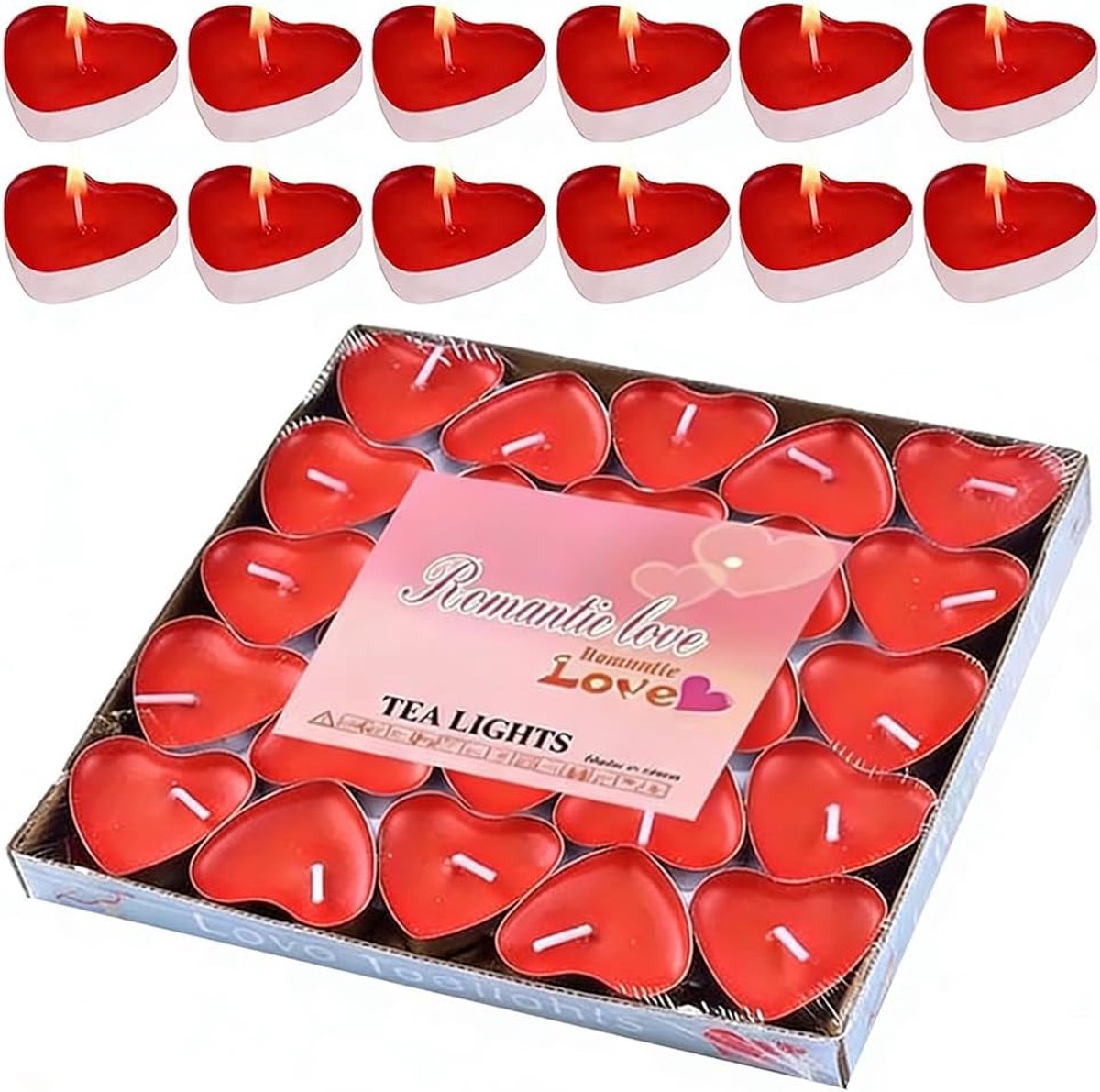 Kaarsen, hartkaarsen, voor bruiloften, romantische kaarsen in hartvorm, verloving, Valentijnsdag, geschikt voor alle gelegenheden (50 stuks rood - 3,2 cm)