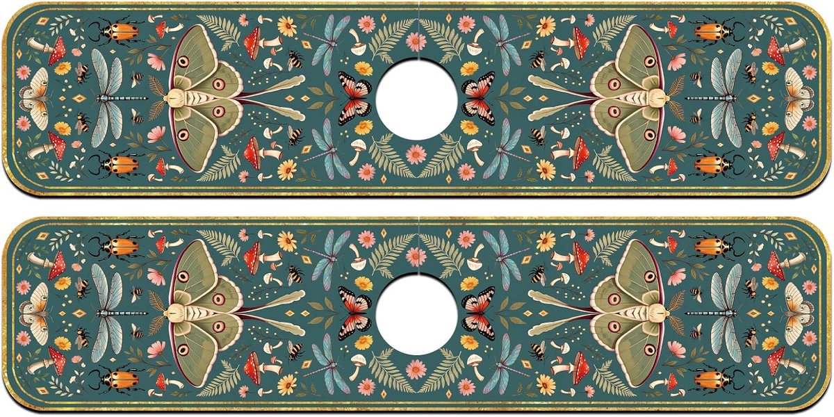 2 stuks keukenspoelbak, spatbescherming, kraanmat, vintage, groene insecten en planten, kraanmat voor gootsteen, absorberende droogmat voor keuken en badkamer, 60 × 14 cm