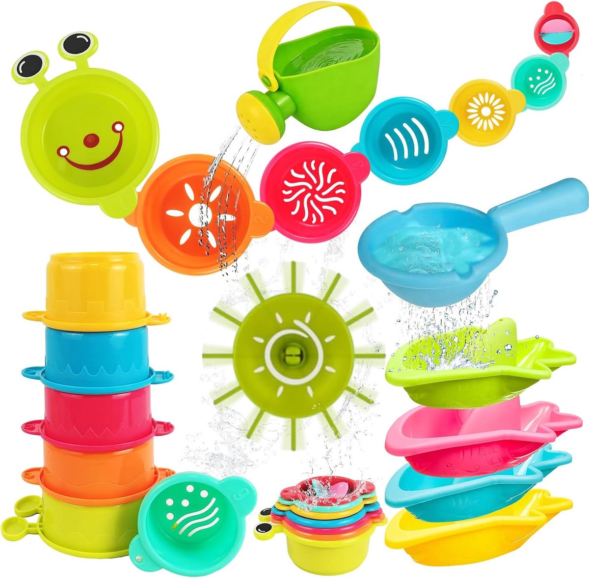 Badspeelgoed voor baby's, 2, 3, 4 jaar, schimmelvrije badspeelgoedset, waterspeelgoed voor kinderen, zwembad, kinderbad, kinderbad, kinderbadje, cadeaus voor jongens en meisjes, 2, 3