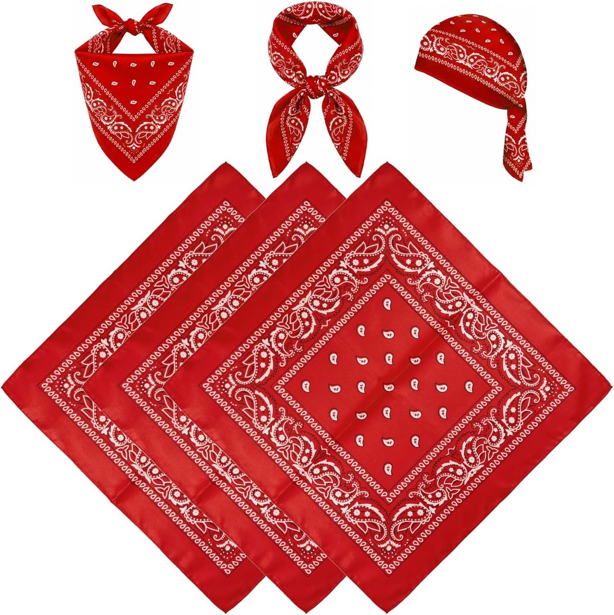 Set van 3 bandana's – Paisley-bandana/hoofdband (unisex) – Cowboy-/cowgirl-halsdoek – Hoofddoeken voor dames en heren – Cowboy-accessoires